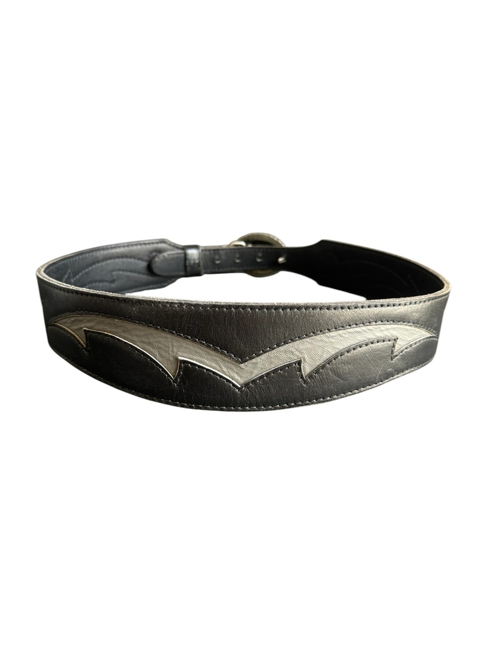 Vintage Western Concho Belt Black Gray Leather Wing Cowgirl Boho Handmade Medium - Picture 2 of 11